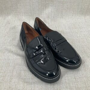 Franco Sarto Loafers Womens 7.5M Black Patent Cassandra Lug Sole Penny Classic